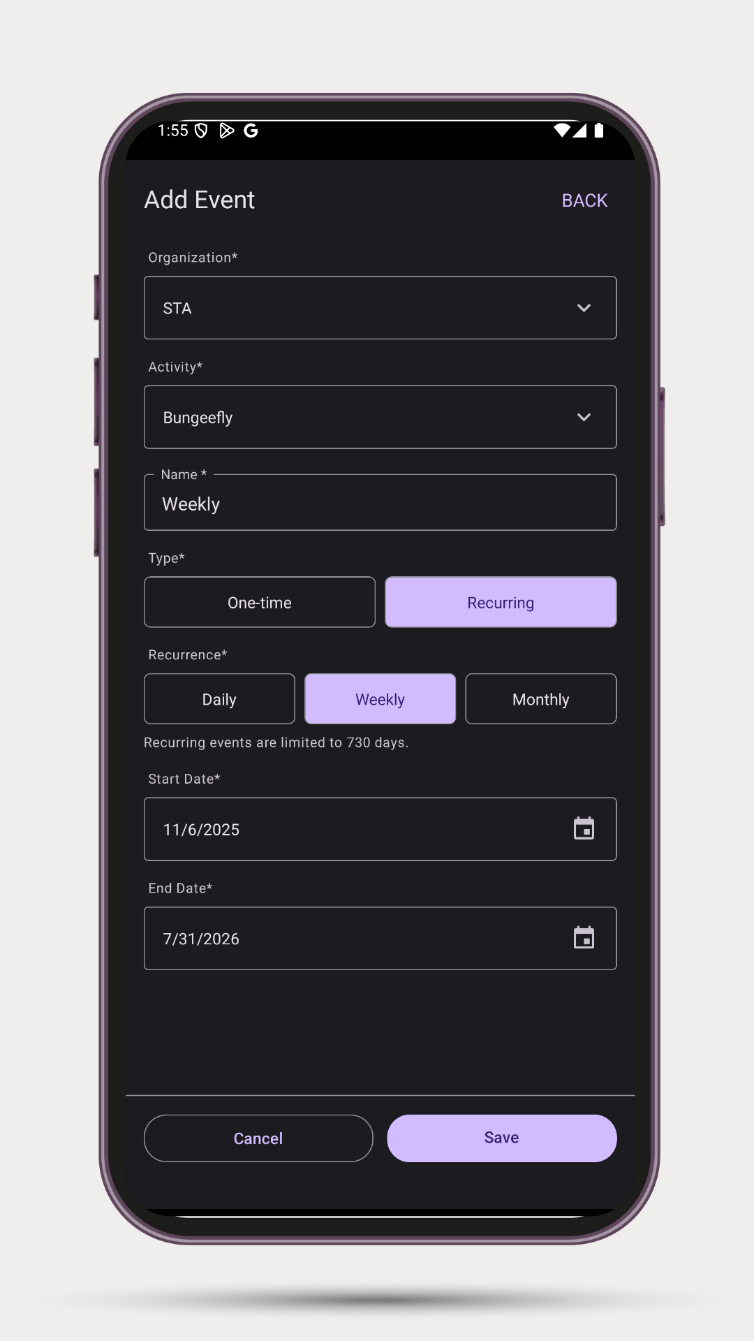 Recurring events - Create daily, weekly, or monthly events