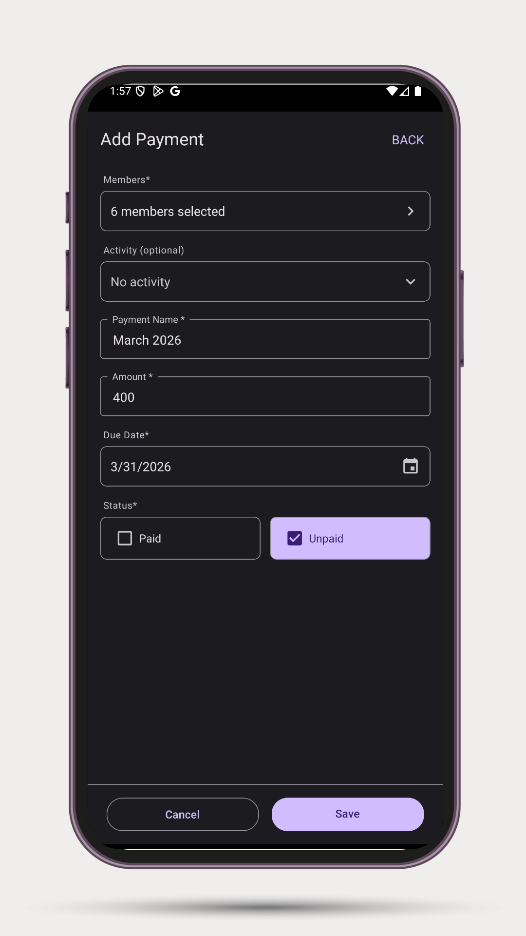 Payment tracking - Track member payments and payment history